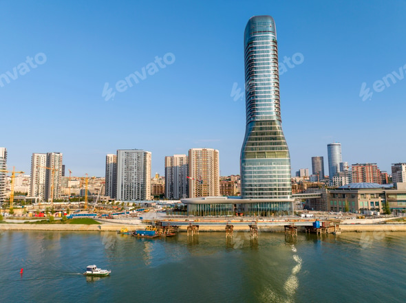 Belgrade Tower above the Sava River at Belgrade Waterfront