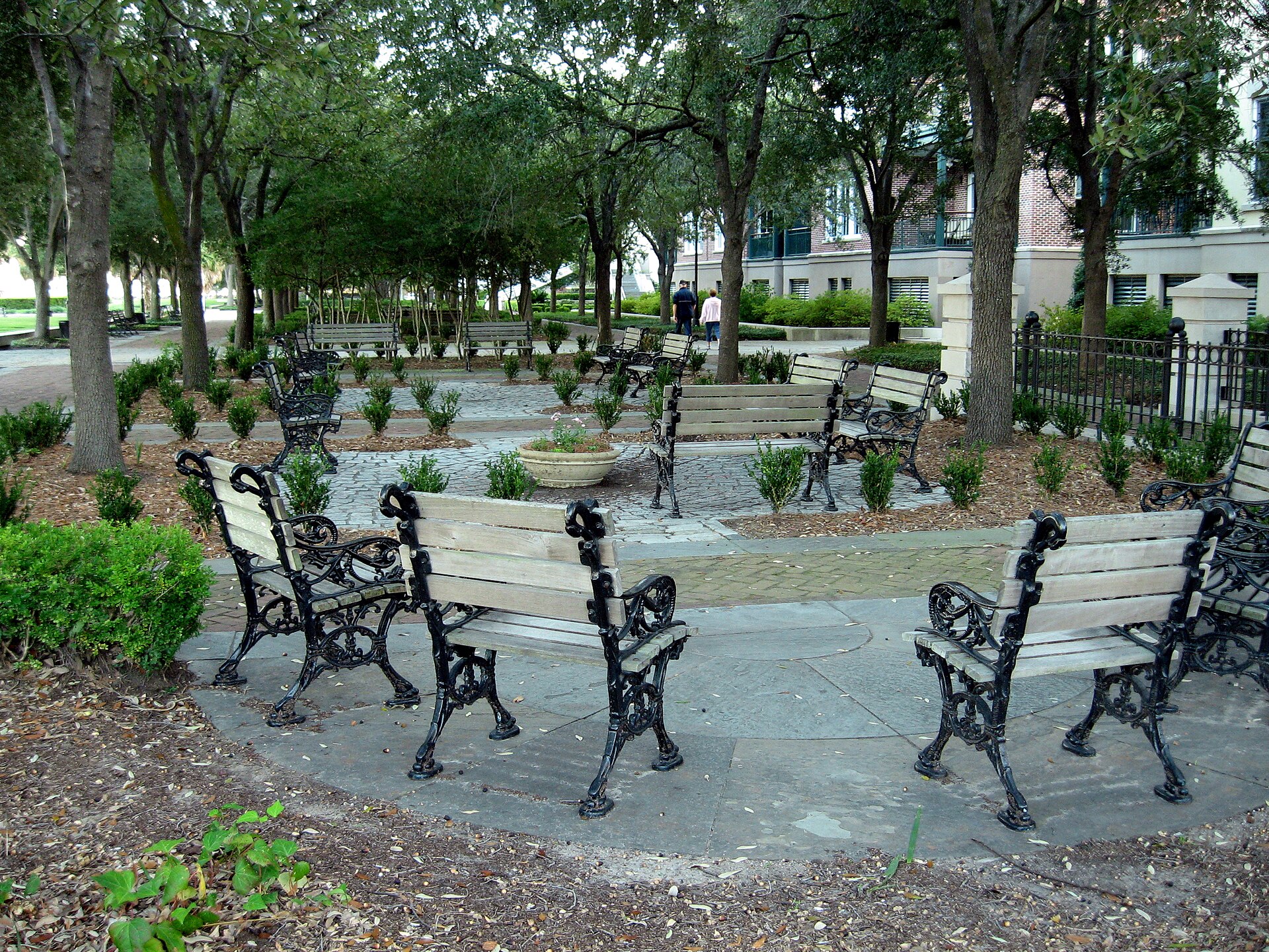 Shaded bench areas — Danube Park, Novi Sad