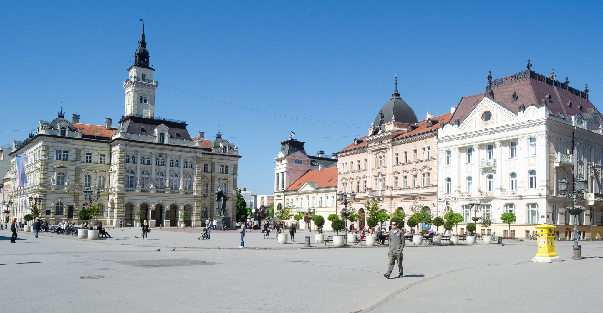 Start a city-centre walk — Freedom Square in Novi Sad
