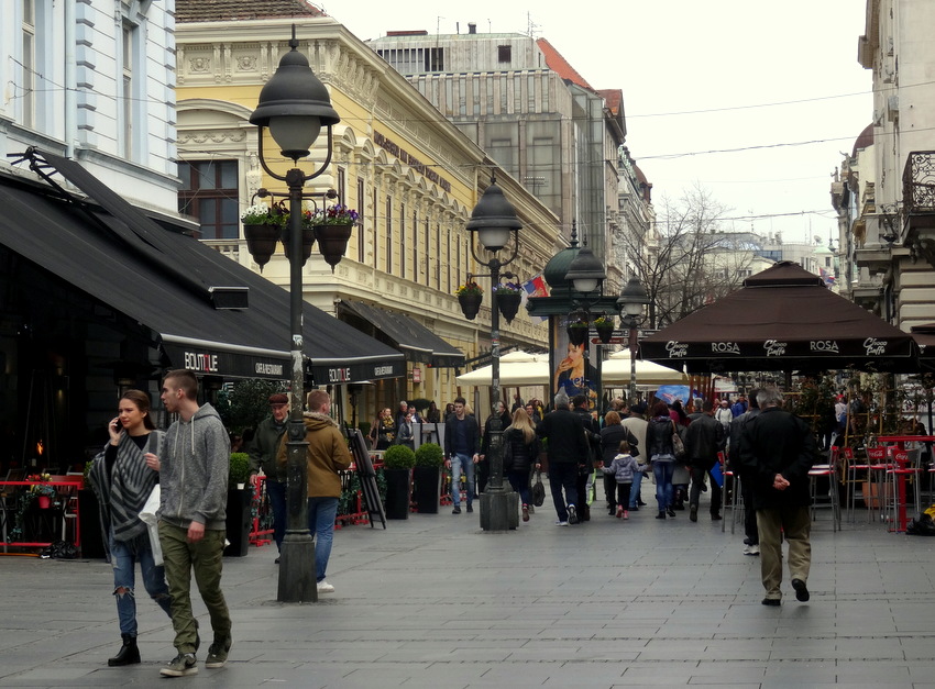 Busy fast-food stop along Knez Mihailova Street