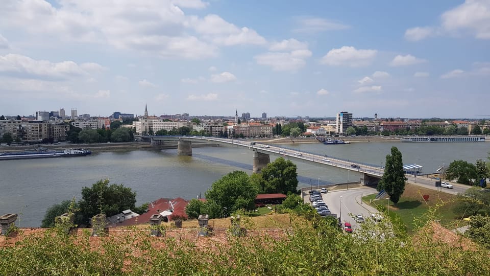 Bridge crossing the Danube with Novi Sad skyline seen from Petrovaradin Fortress