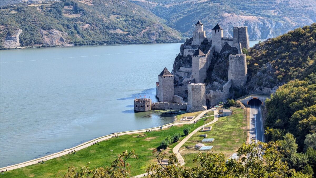 Danube River landscape in Serbia with fortress views