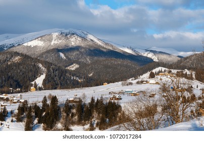 Mountain village landscape in Serbia with traditional houses