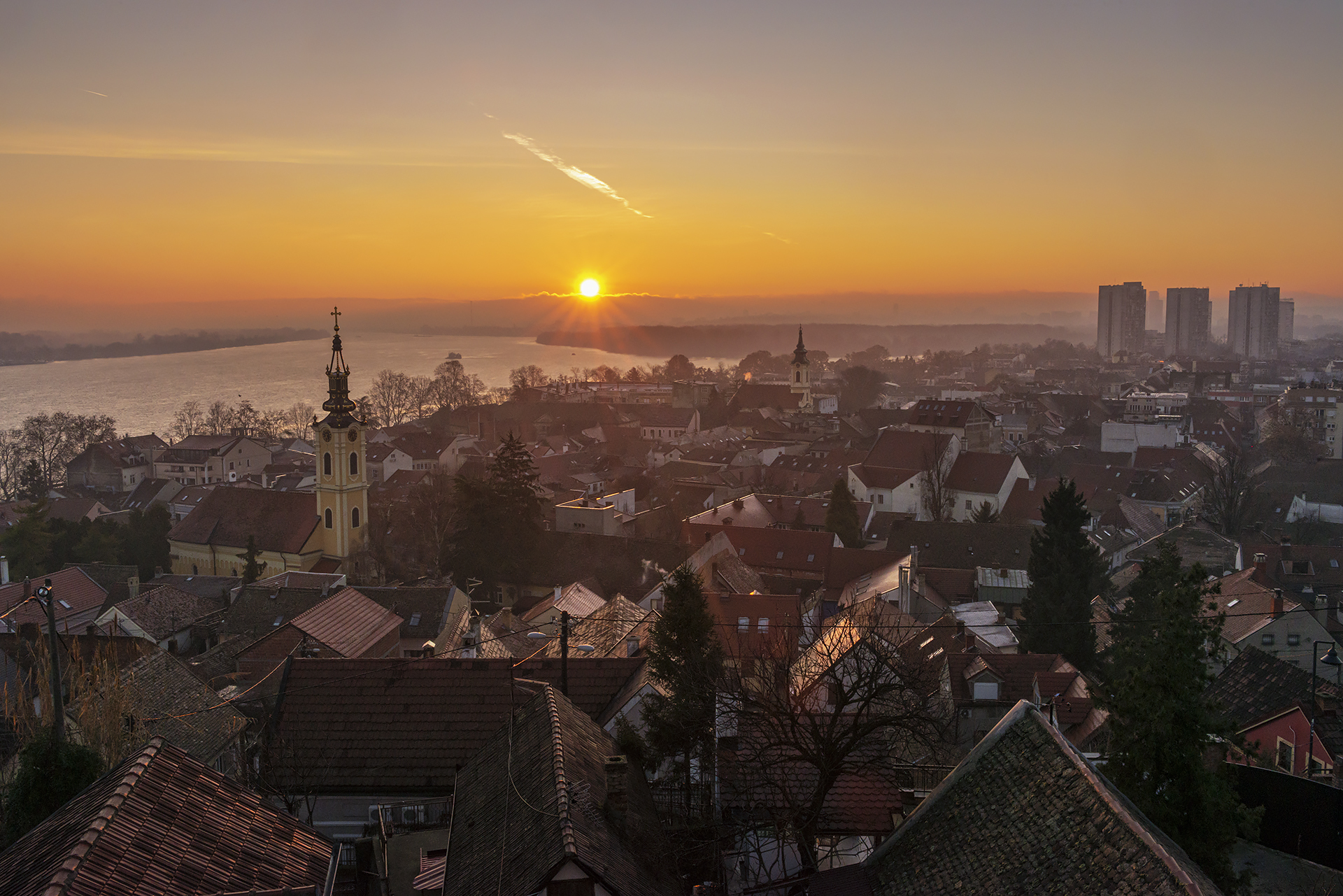 Belgrade old town street scene with cafes and historic architecture