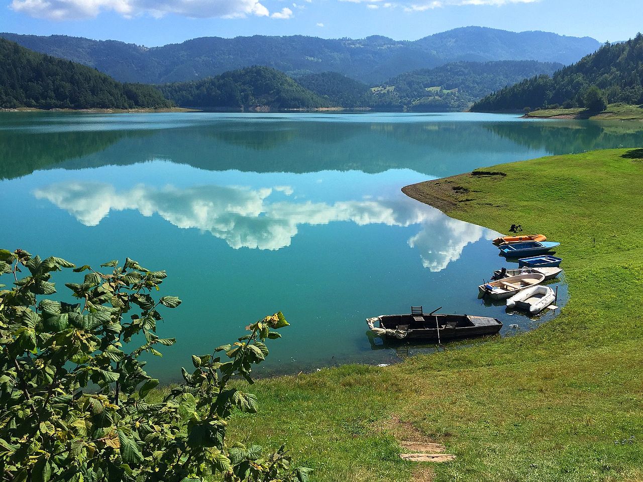 Zaovine Lake surrounded by forests and mountain slopes in western Serbia