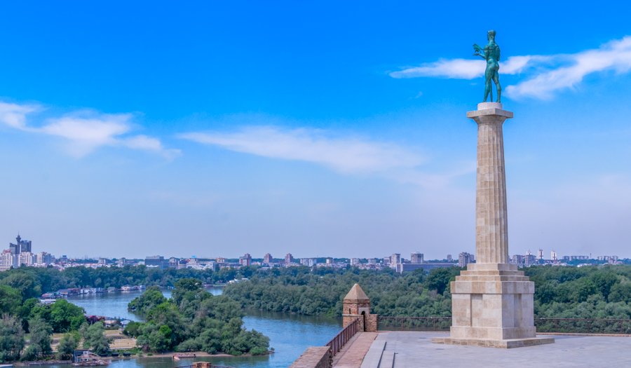 Belgrade Victor Monument overlooking the confluence of the Sava and Danube rivers