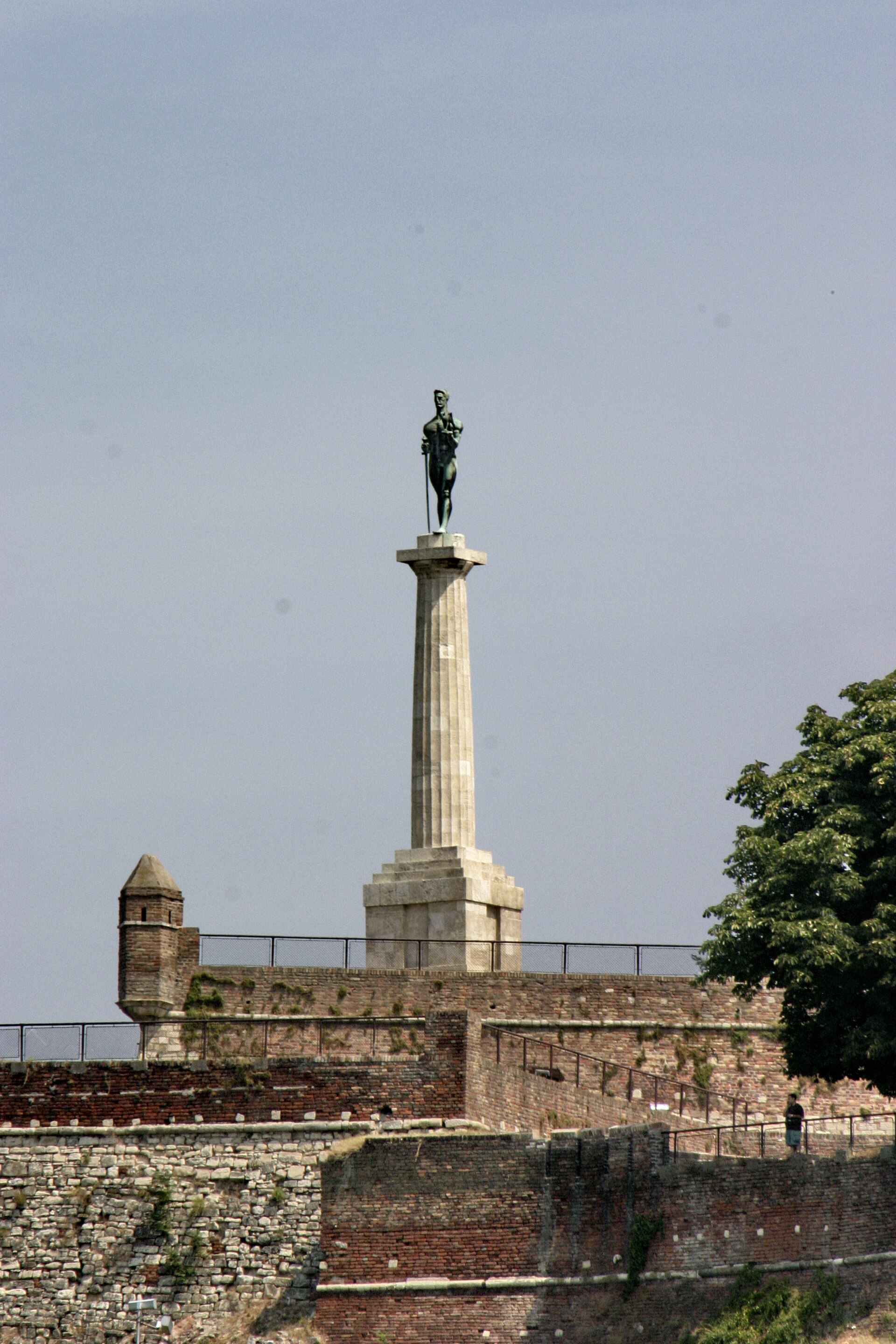 Victor Monument on a tall column above the fortress walls in Belgrade