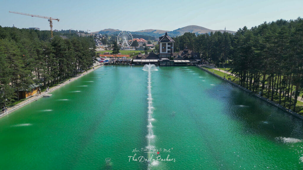 Zlatibor lake and town center panorama