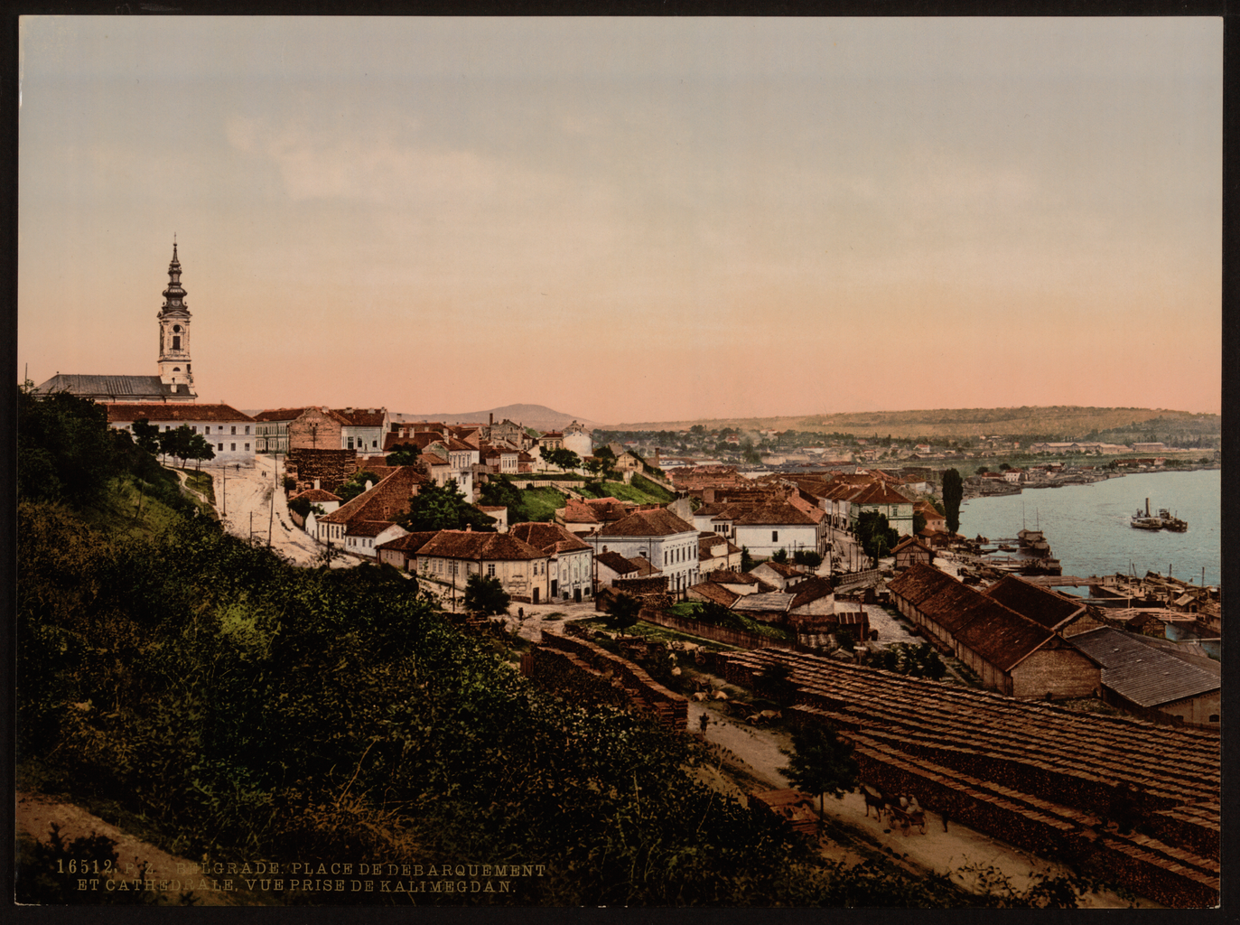 Historic view of Belgrade Stari Grad old town with the Orthodox Cathedral and Sava River port