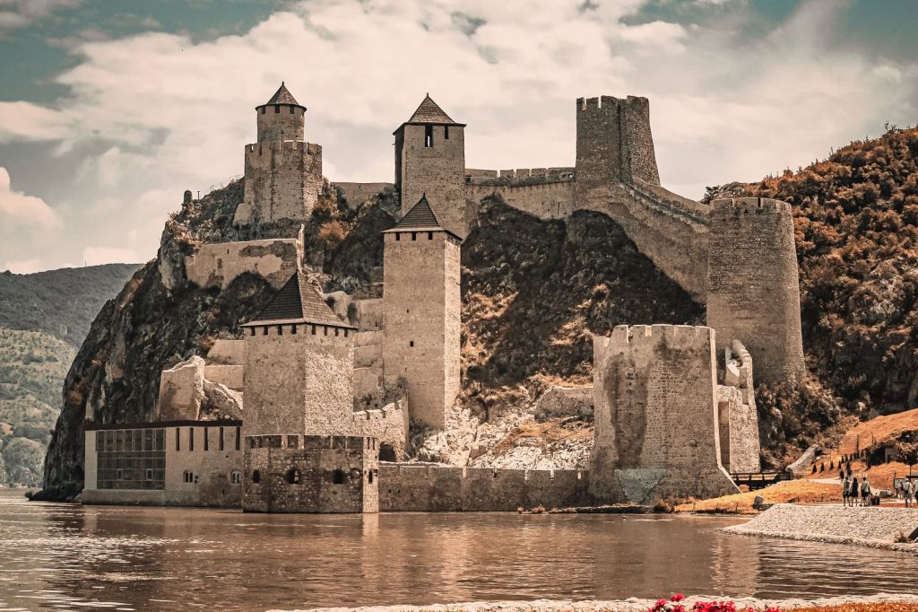Stone towers of Golubac Fortress above the Danube